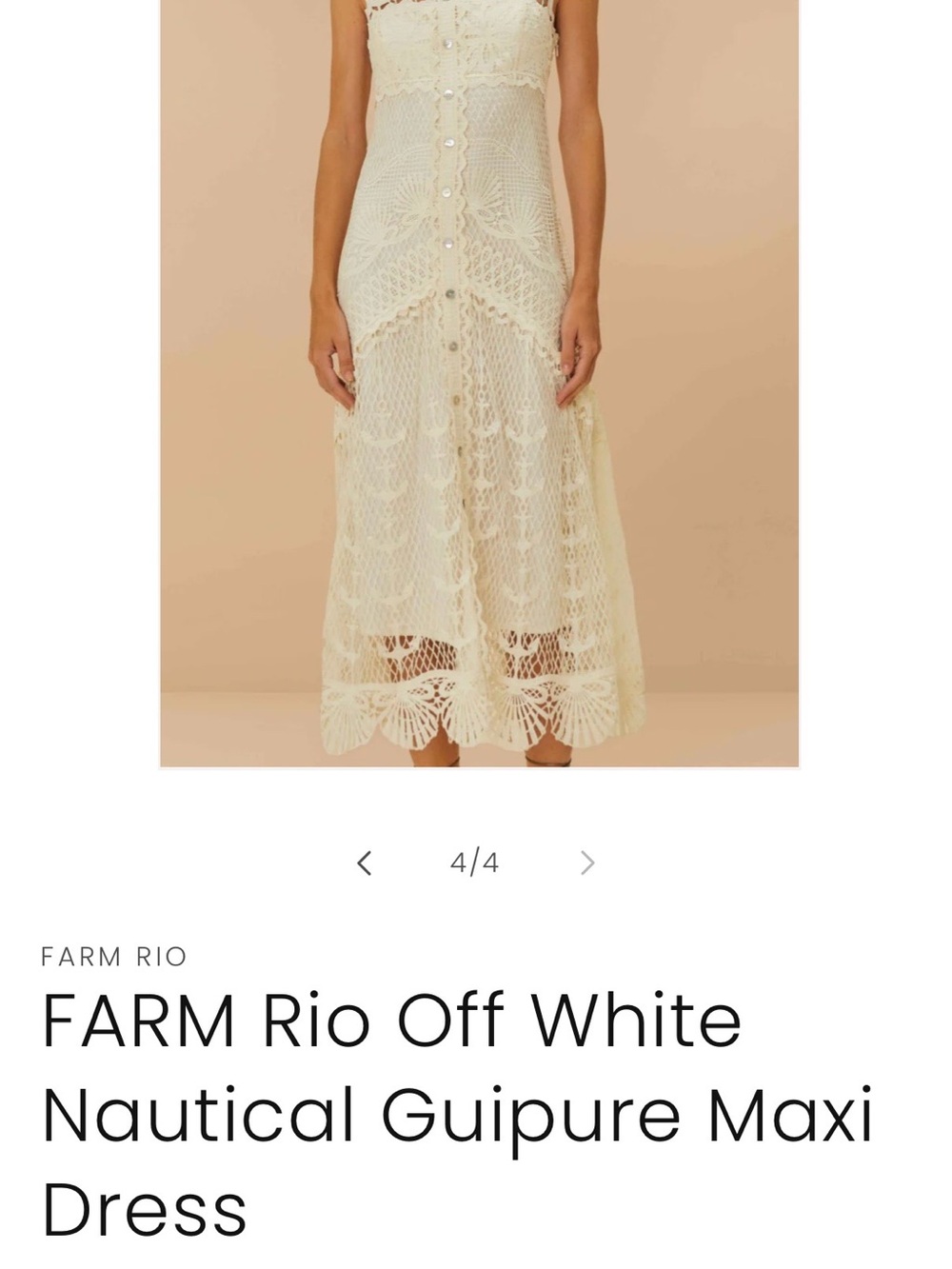 NWT Stunning Farm Rio Off White Nautical Guipure Maxi Dress, size M. - Picture 3 of 12